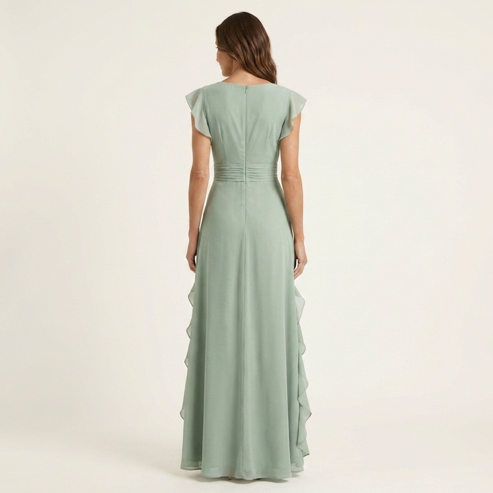Women’s Wrap V-Neck Flutter-Sleeve Ruffle Maxi Dress