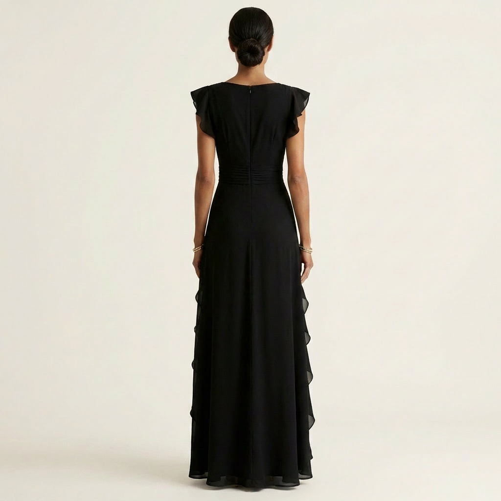 Women’s Wrap V-Neck Flutter-Sleeve Ruffle Maxi Dress