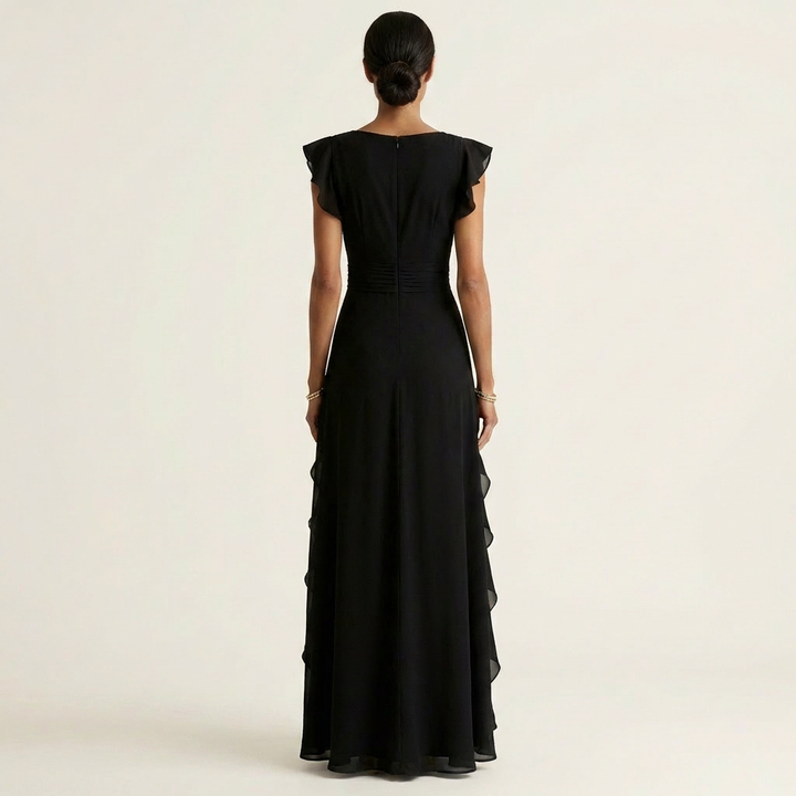 Women’s Wrap V-Neck Flutter-Sleeve Ruffle Maxi Dress