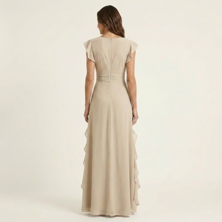 Women’s Wrap V-Neck Flutter-Sleeve Ruffle Maxi Dress
