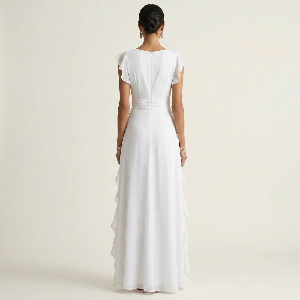 Women’s Wrap V-Neck Flutter-Sleeve Ruffle Maxi Dress