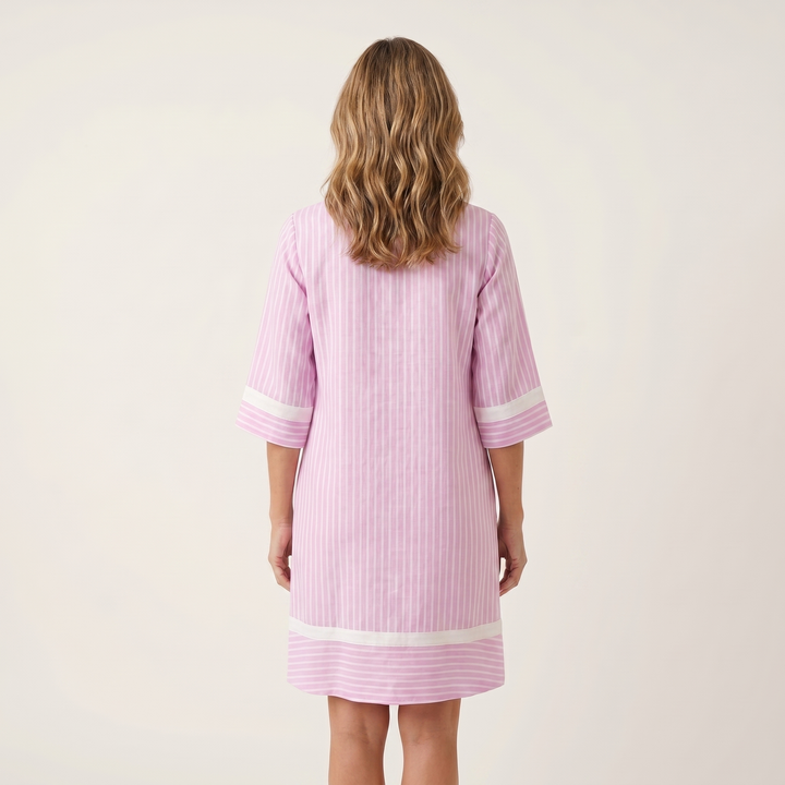 Women’s Contrast Trim Striped V-Neck Shift Dress