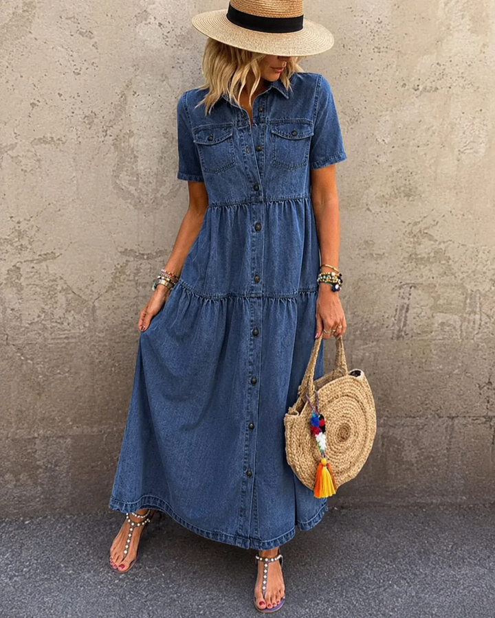 Women’s High Waisted Button Front Midi Dress