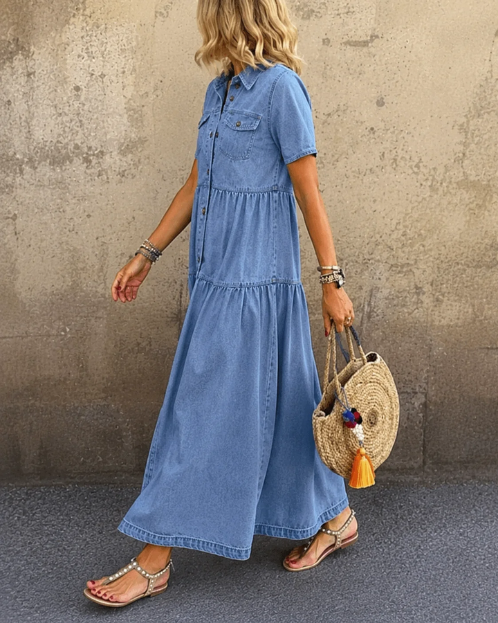 Women’s High Waisted Button Front Midi Dress