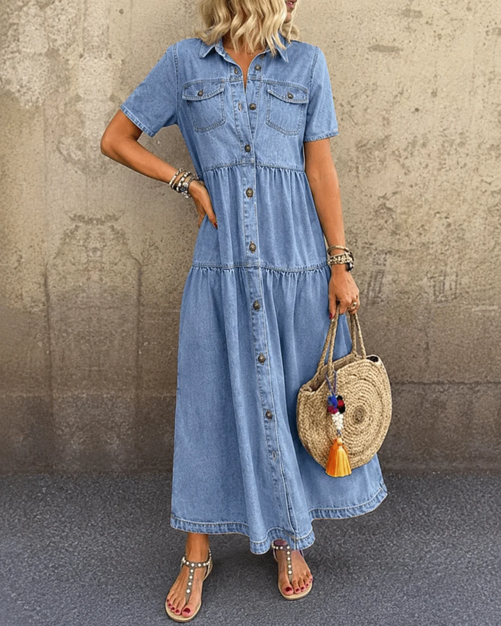 Women’s High Waisted Button Front Midi Dress