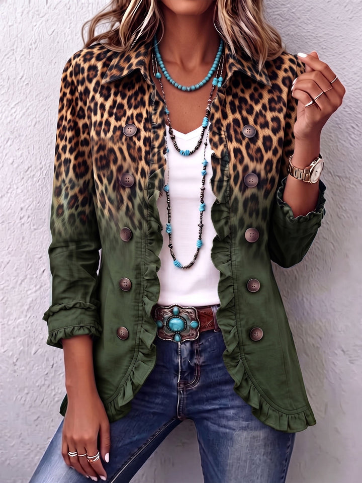 Women’s Leopard Print Ombre Ruffle Blazer