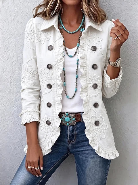 Women’s Ruffled Floral Button Front Jacket