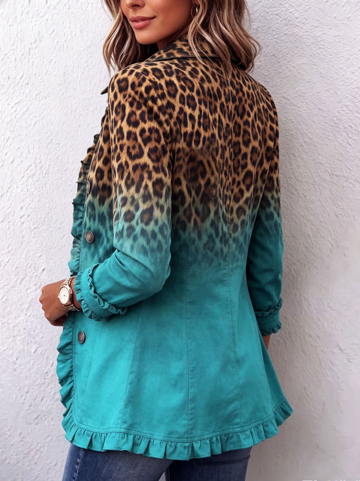 Women’s Leopard Print Ombre Ruffle Blazer