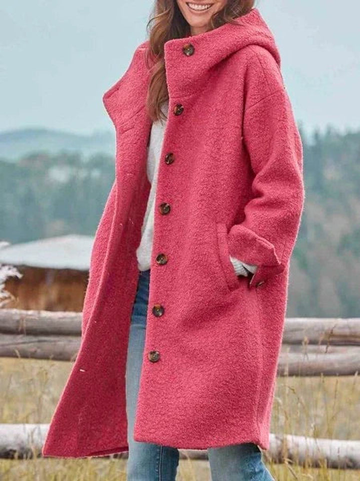 Women’s Long Hooded Button Front Winter Coat