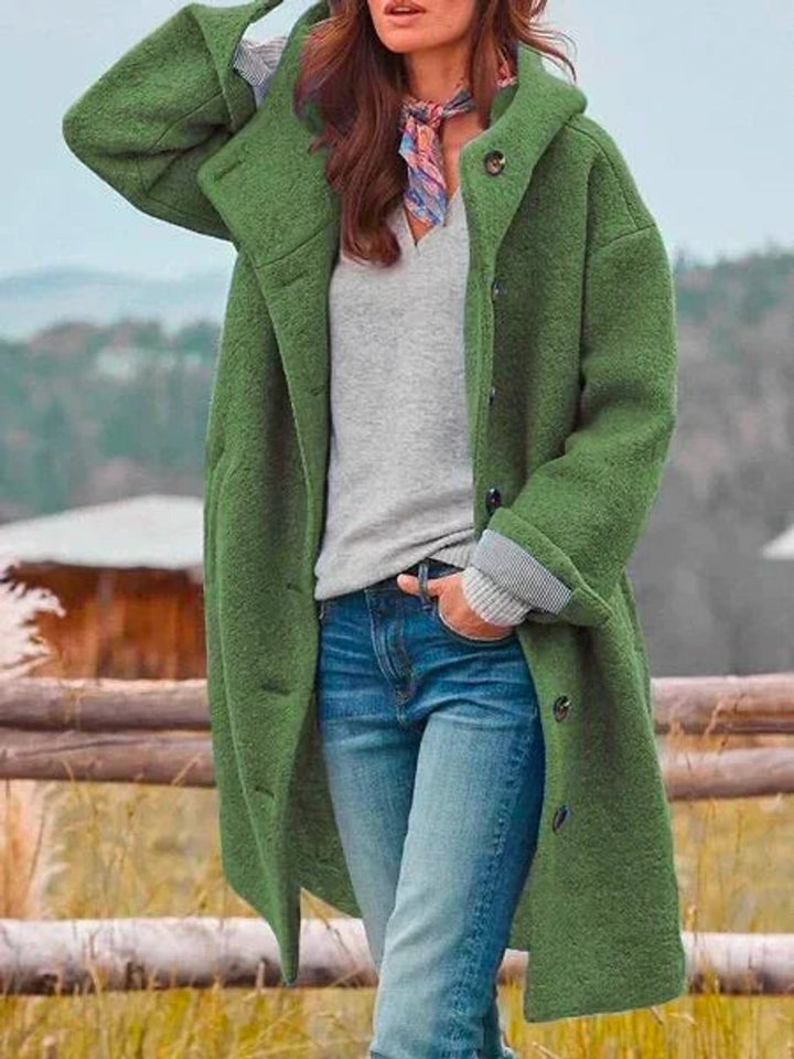 Women’s Long Hooded Button Front Winter Coat