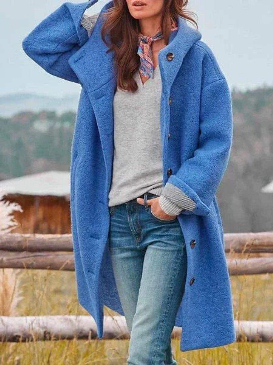 Women’s Long Hooded Button Front Winter Coat