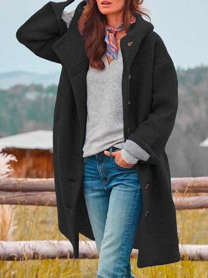 Women’s Long Hooded Button Front Winter Coat