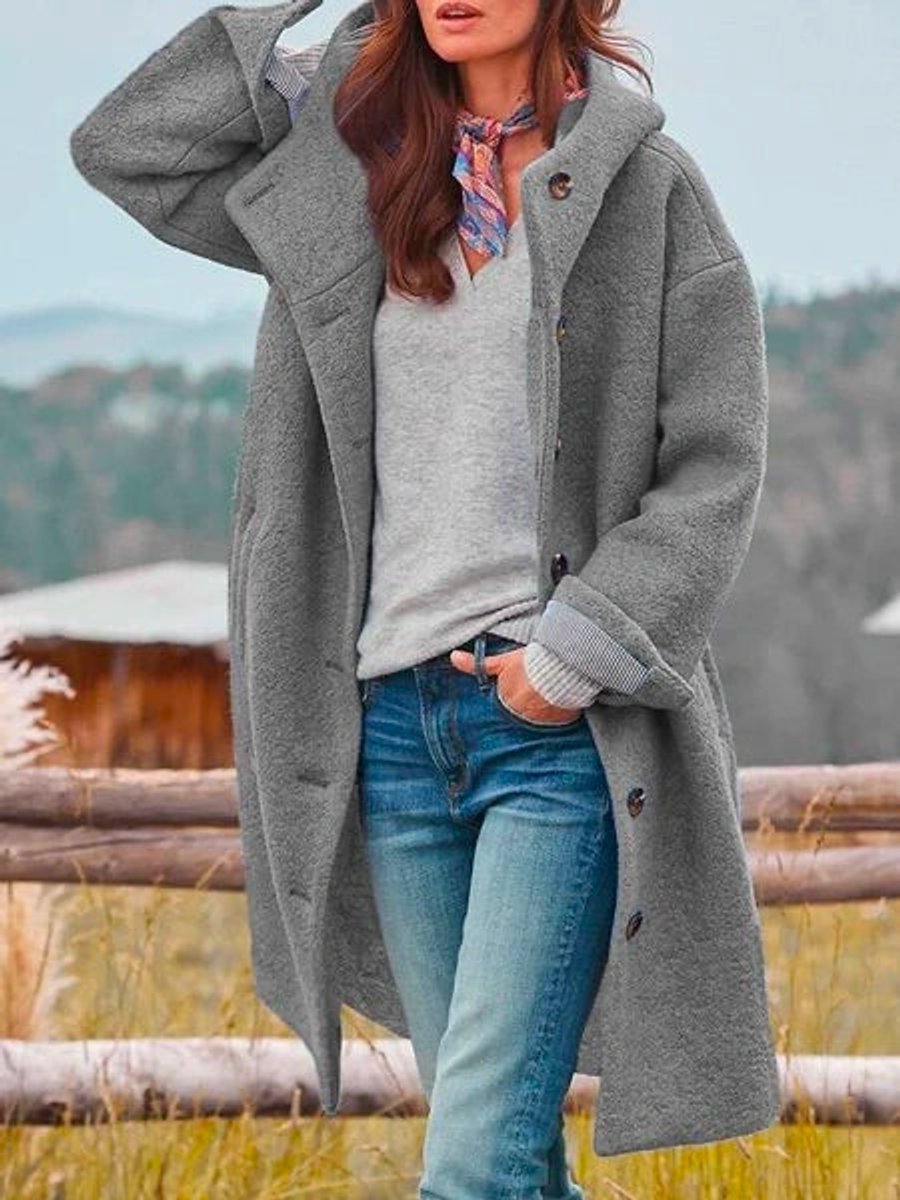 Women’s Long Hooded Button Front Winter Coat